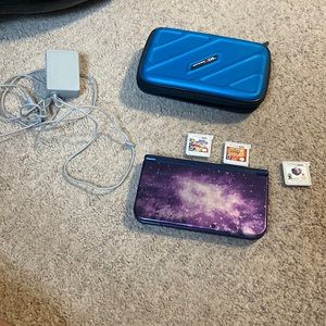 Nintendo 3ds limited edition galaxy, blue case, charger, smash bros, Pokémon sun